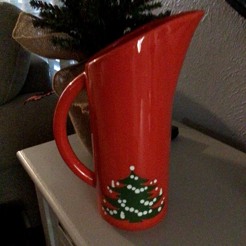 Waechtersbach Christmas Tree Red Pitcher 32oz Tall West Germany Pottery 10” 
