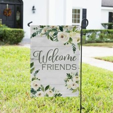 Garden Flag - Welcome Friends Light Farmhouse Florals