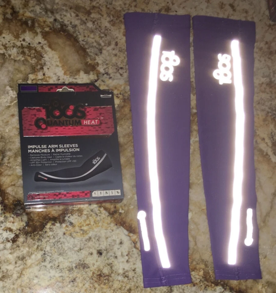 180S Quantum Heat Impulse Purple Silver Compression Running Arm Sleeves Men XS L - Image 4 of 4