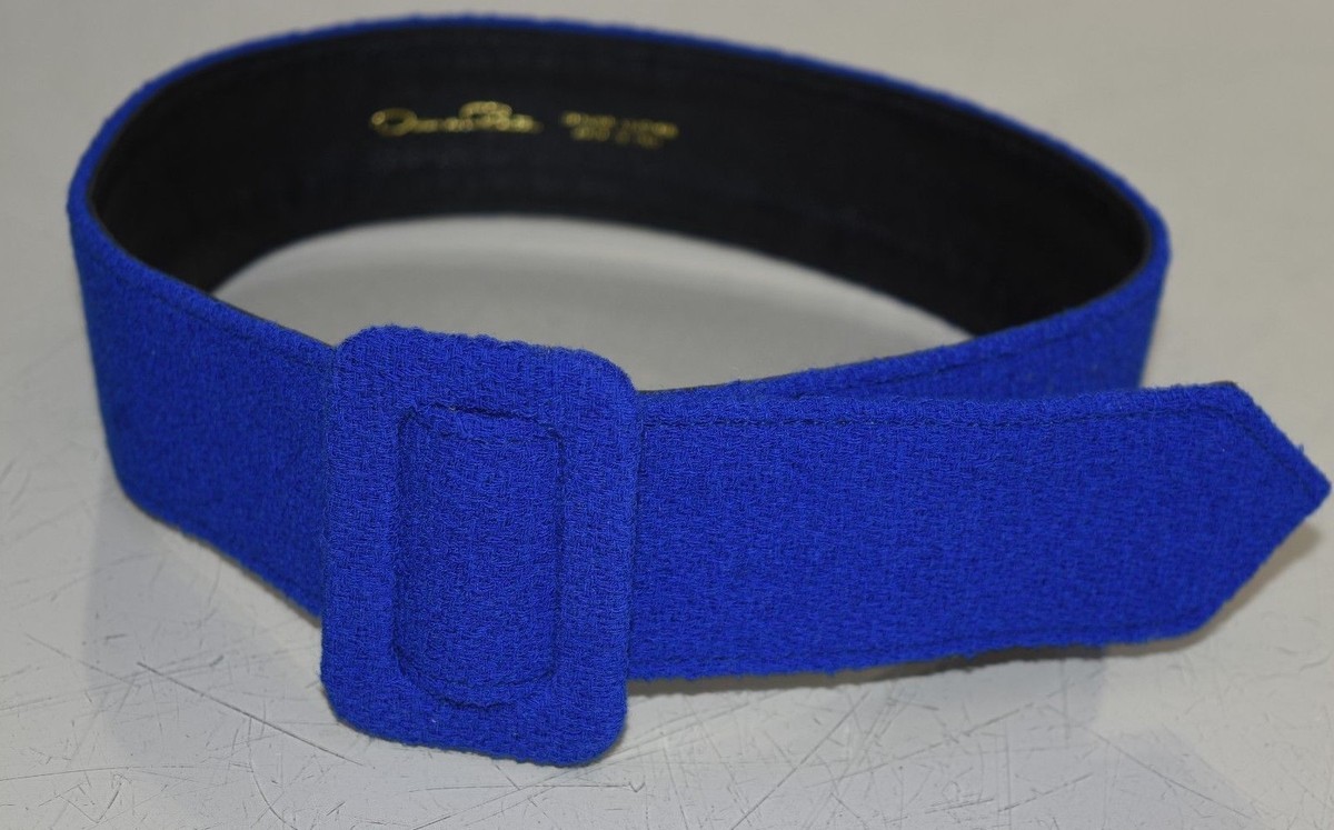 Oscar de la Renta Royal red  TWEED Fabric on Leather Wide Buckle Belt SZ M NEW Oscar de la Renta Royal Blue TWEED Fabric on Leather  main image 2