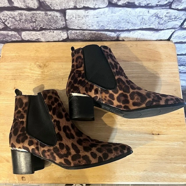 Nine West Black & Brown Animal Print Ankle Boots Size 8 - Image 3 of 4
