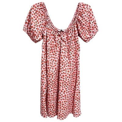 Xside Juniors Babydoll Strawberry Dress Size XL Fruit Pink Red Puff Sleeve Fruit