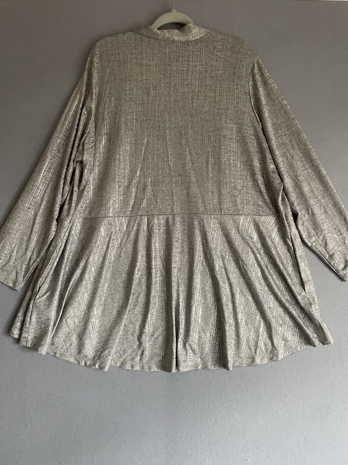 Susan Graver 2X Liquid Knit Metallic Silver Open Cardigan Tank Set Holiday NYE