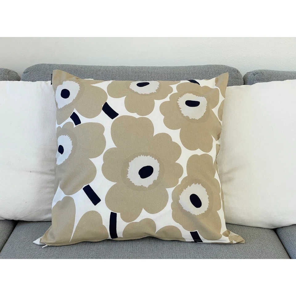 Beige Marimekko Unikko Cushion Cover, Poppy Print accent pillow case, 20" - Image 2 of 4