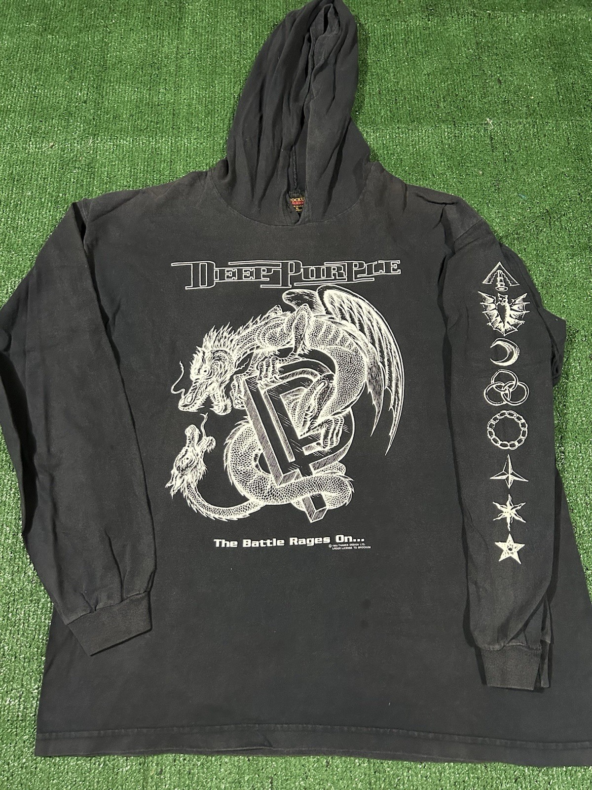 Vintage 90s Deep Purple Band Mens Hoodie Tee Shirt The Battle Rages On Black XL