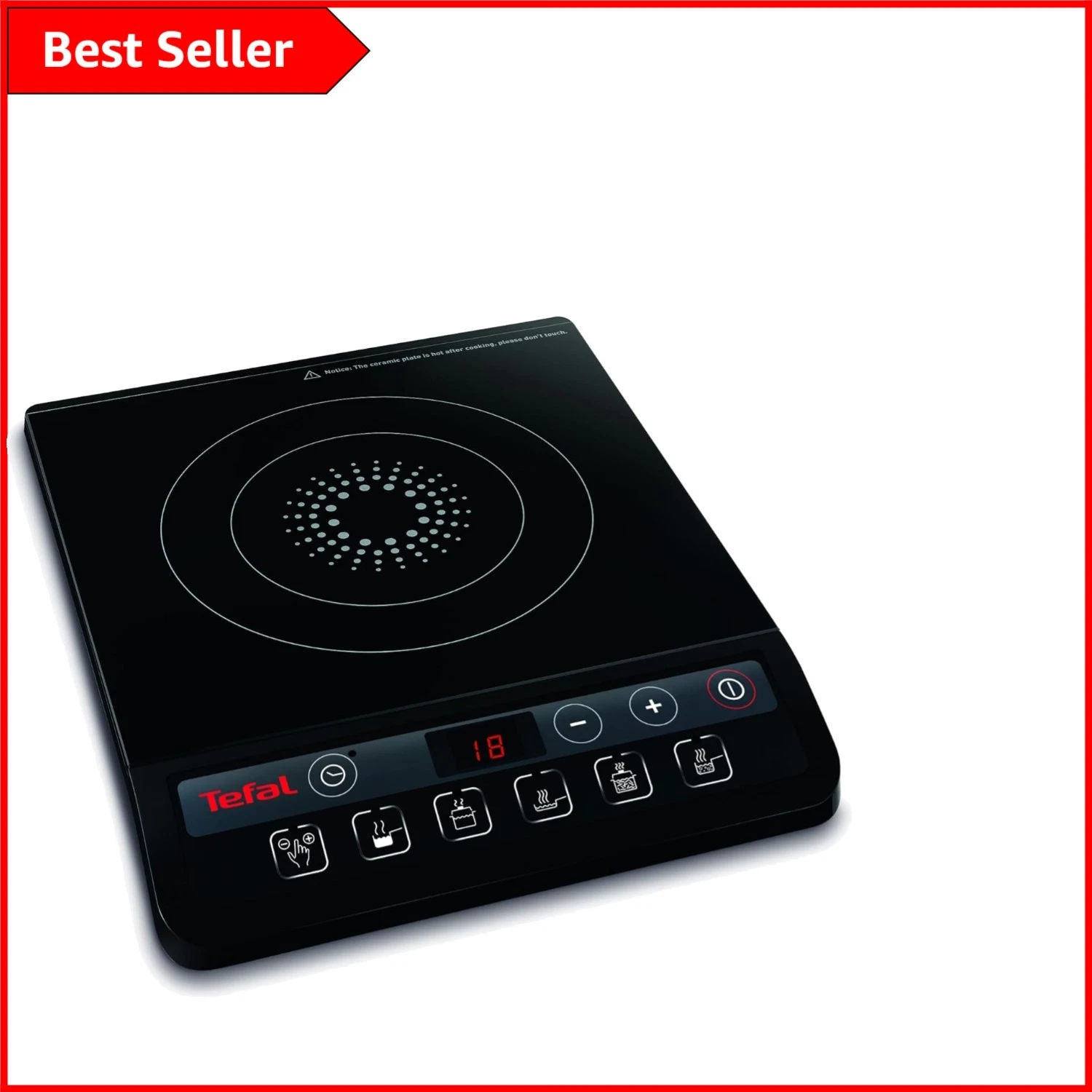Portable 2100W Electric Induction Hob - Black Ceramic, 6 Functions & Timer