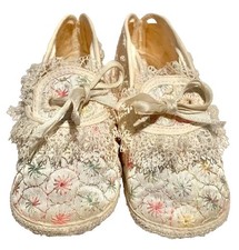 Vintage 50's La Parisette Lacy Embroidered Christening Shoes Booties Infant Sz 2