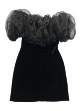 Zara Voluminous Velvet Mini Dress in Black