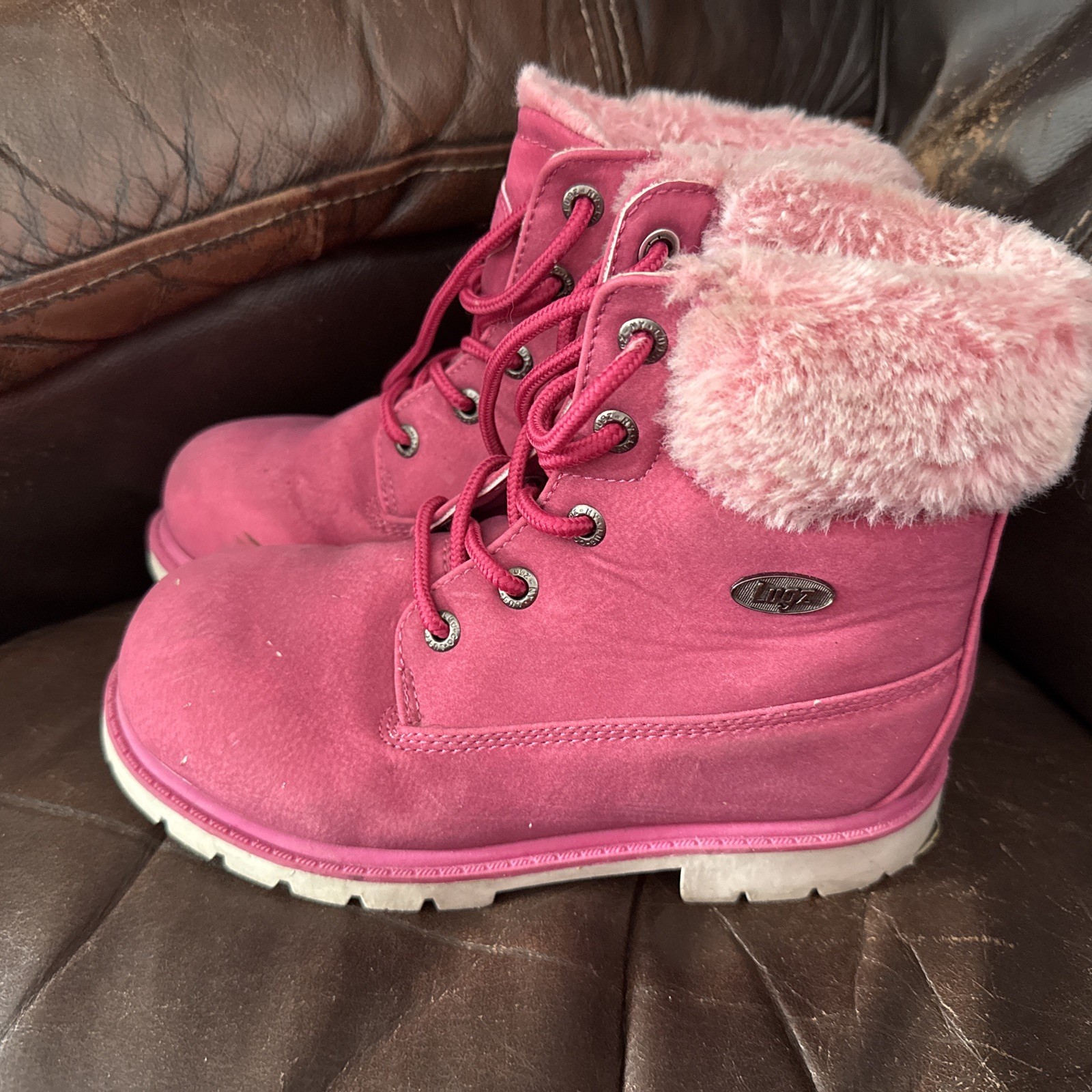 Lugz Fashion Boots Size 1 Girls Pink Faux Fur Lace Up Comfort