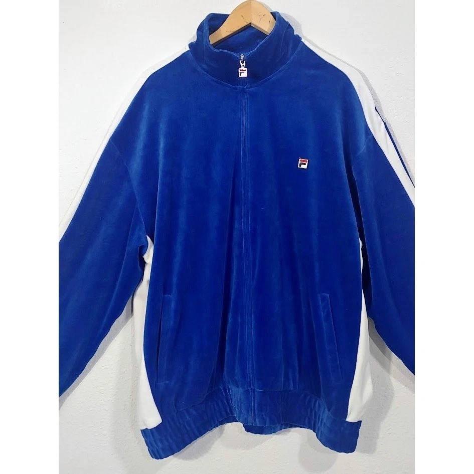 Chaqueta deportiva deportiva Fila Velour con cremallera azul blanco talla (XL) Foto 2 de 4
