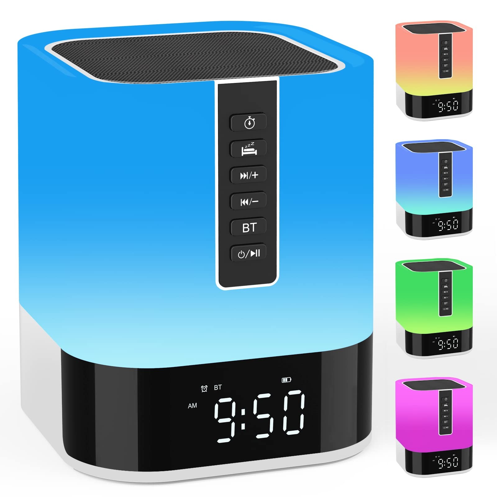 Night Light Bluetooth Speaker Alarm Clock, Upgraded Touch Bedside Lamp for Be...