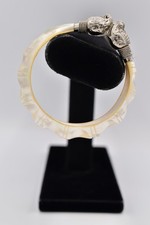 Vintage Mother of Pearl Abalone Carved Bangle Bracelet Elephant Chunky Bin7