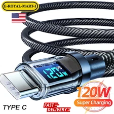 120w Super Fast USB Type-C Charging Braid Phone Charger Lead with Display LOT