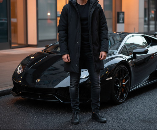 Men’s Black Long Puffer Jacket Hooded Winter Coat Warm Zip Parka image 3