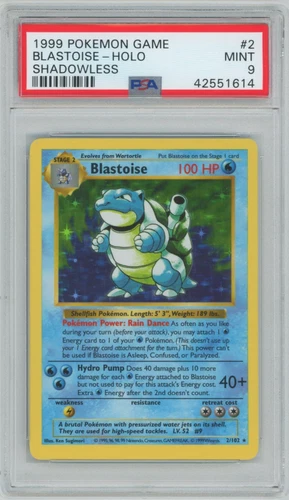 1999 Pokémon Base Blastoise Shadowless Holo #2/102 — PSA 9 MINT