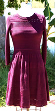 Eliza J Deep Purple Fit & Flare Knit 3/4 Sleeve Swing Dress Stretch S Crew Neck