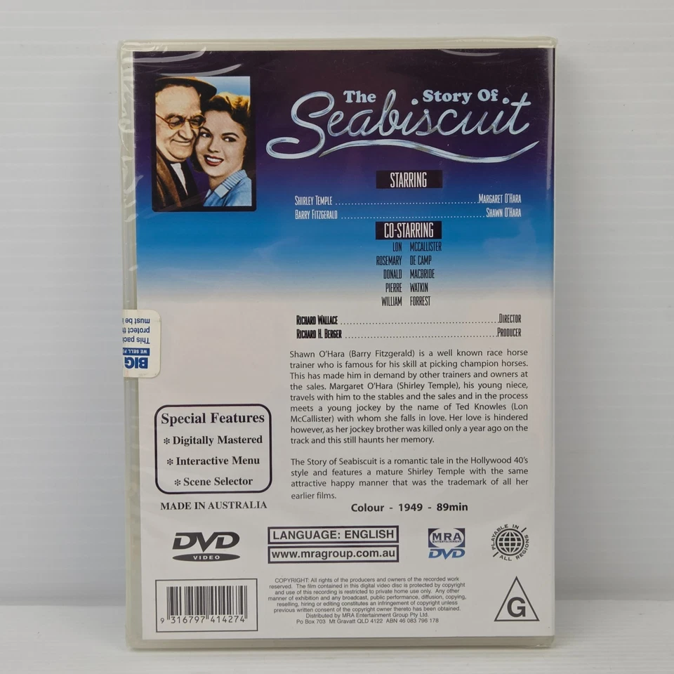 The Story of Seabiscuit DVD Movie 1949 Shirley Temple Romance Family Reg Free - Image 2 of 2