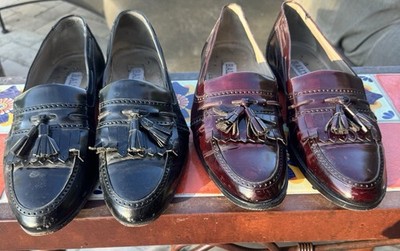 2 Pair Bally Men's Leather Tassel Slip-On Dress Loafers Black/Burgundy 12B