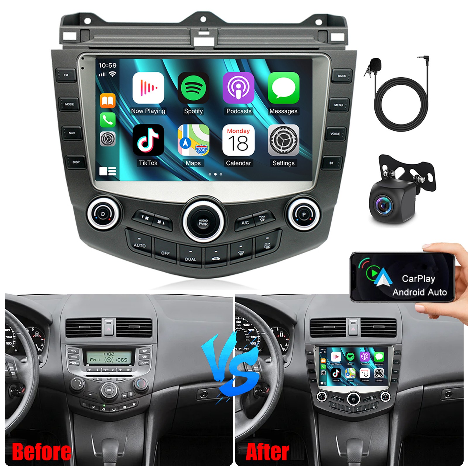 For Honda Accord 2003-2007 CarPlay Android 14 Car Stereo Radio GPS Navi