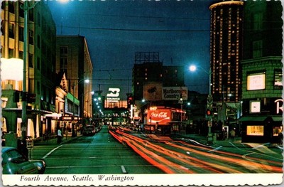 Seattle Washington Fourth Avenue Night View Continental Postcard B153
