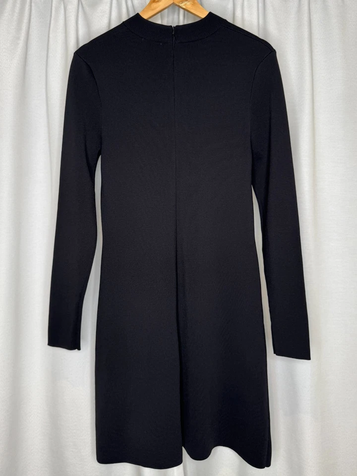 Cue Black Milano Crepe Knit Dress Size 12 Long Sleeve Short Crew Neck Zip Womens - image 3 of 4