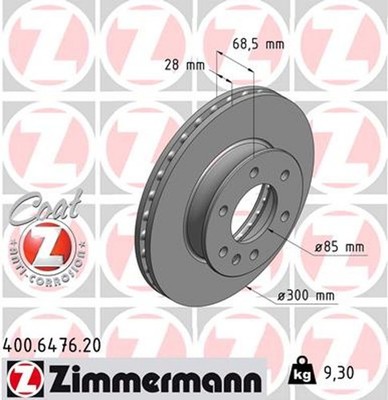 2x ZIMMERMANN Bremsscheibe COAT Z 400.6476.20 für MERCEDES SPRINTER VW CRAFTER