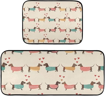 Kitchen Rugs 2 Piece Waterproof Non Slip Kitchen Mat Dachshund Dogs Pattern K...