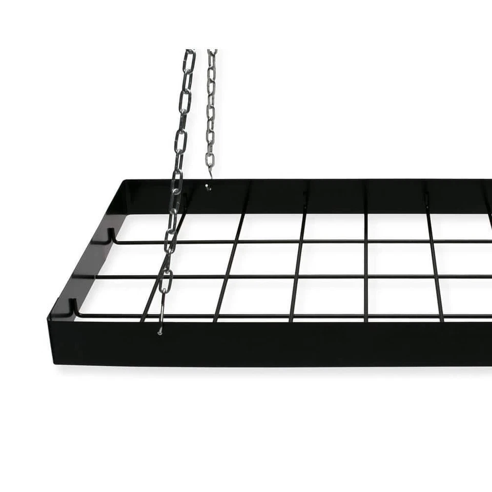 Fox Run Pot Rack Rectangular Black Iron 12-Hooks Chrome Chains Kitchen Storage - Image 2 of 4