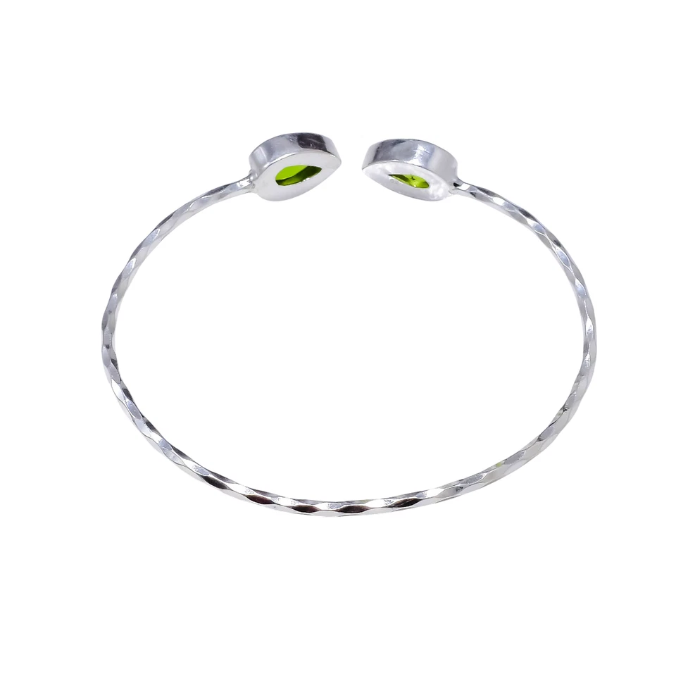 925 Sterling Silver Peridot Gemstone Handmade Jewelry Cuff Bracelet Size-ADJ - Image 4 of 4