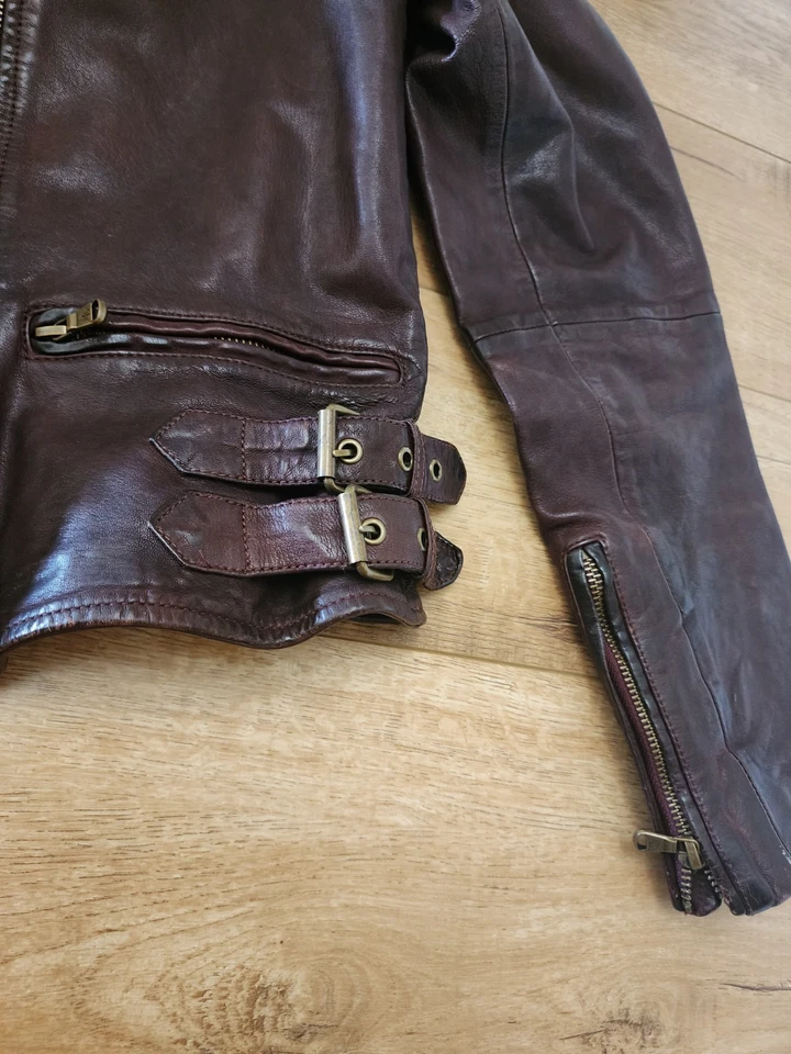 Ralph Lauren Moto 硬羊皮机车夹克女式 6 棕色拉链扣 — 第 4/4 张图片