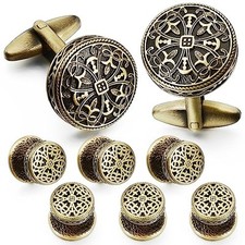 Gold Cufflinks and Tuxedo Studs Anti-Brass  1 pairs cufflinks  4 pcs studs 