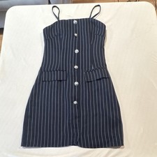 Pomelo Navy White Striped Button Mini Dress XXS Sleeveless Square Neck