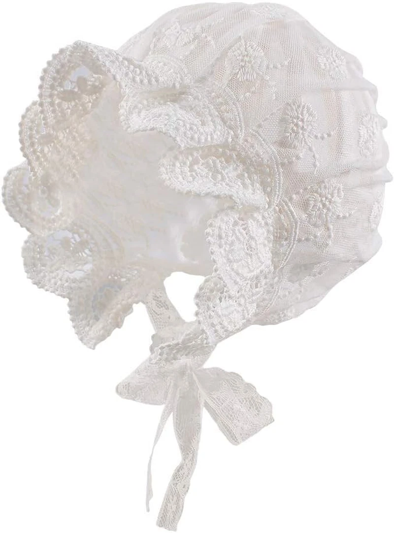 Baby Girl Bonnet Eyelet Lace Cotton Christening Bonnet Toddler Handmade Beanie S