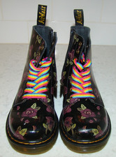Dr Martens AirWair Girls Size 12 Pascal 1460 Black Patent Floral Combat Boots EZ