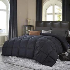 Goose Down Comforter, 100% Egyptian Cotton Black (Size: King 106 X 90)