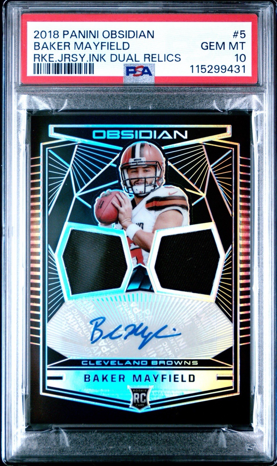 Baker Mayfield Panini Obsidian Rookie Jersey Ink Dual Relics #5 Base