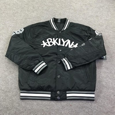 Brooklyn Nets Jacket Mens Medium Black NBA Basketball Snap Front