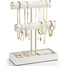 2 Tier Bracelet Holder Organizer with Tray - Leather Jewelry Stand Organizer ...