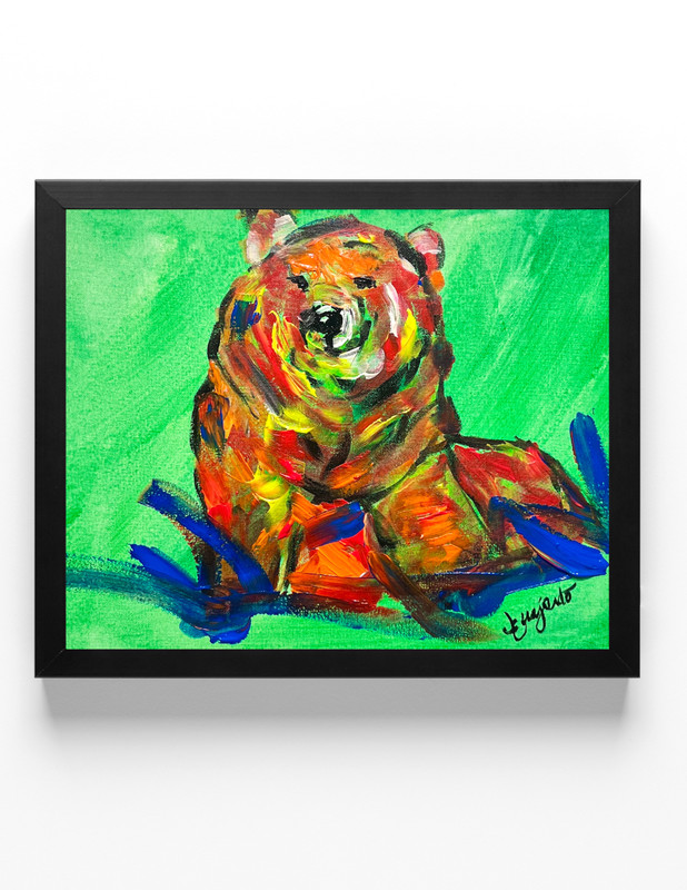 Guajardo Original Art: Happy Relaxing Bear 14X11 Canvas Signed Home Decor Art