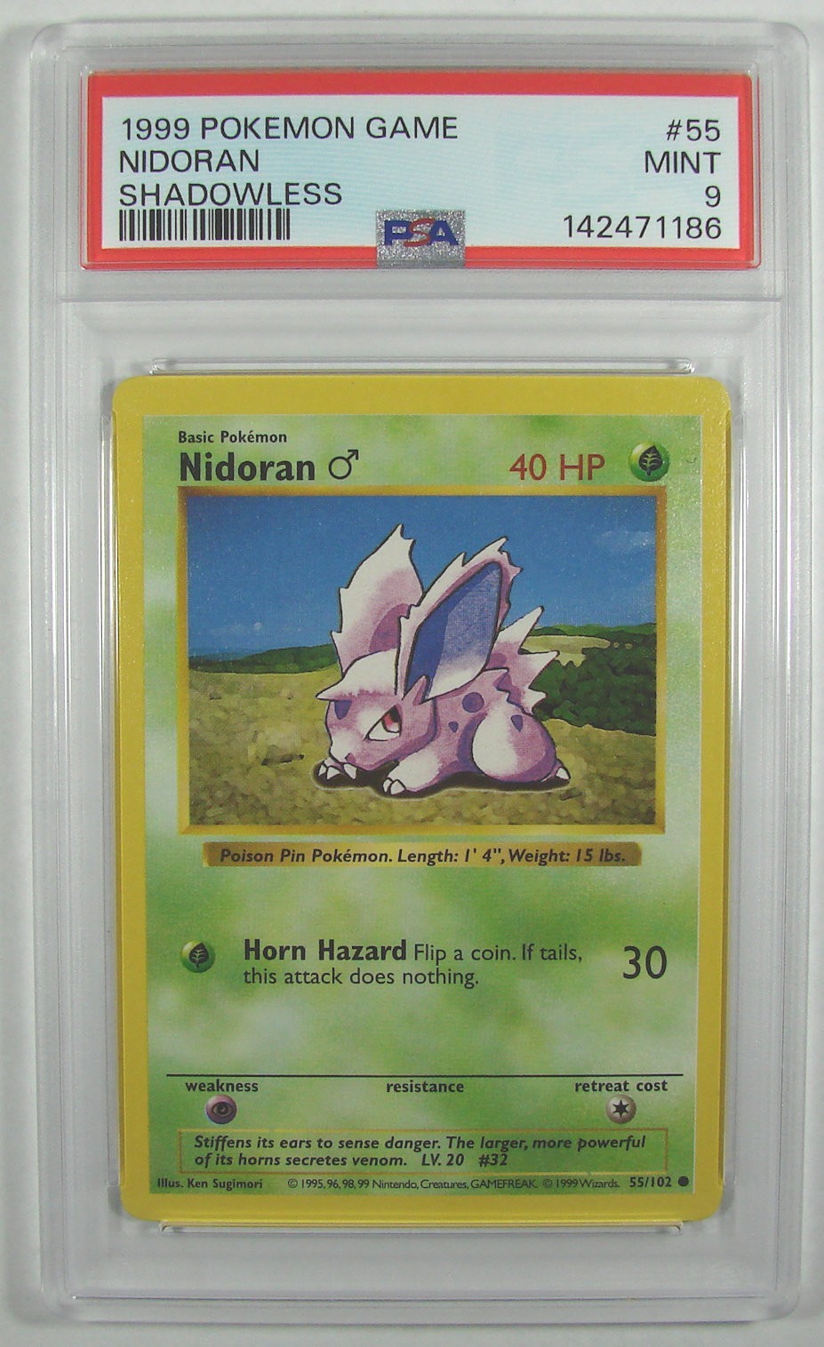 Pokémon 1999 Base Set NIDORAN 55/102 PSA 9 MINT RARE SHADOWLESS