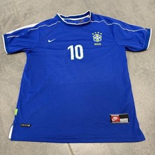 Vintage Nike Brazil Pele #10 Soccer Jersey Blue XL UK Made Rare Football Shirt