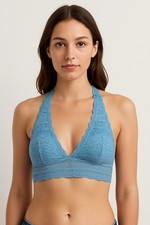 Victoria's Secret Blue Lace Halter Bralette Triangle Top Festival Lingerie XS