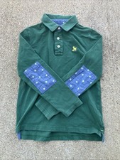 Mini Boden Green and Blue Long Sleeve Polo Star Elbow Patch Size 3-4 Ages 9-10