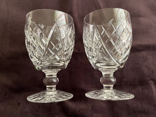 Vtg Irish Waterford Cut Crystal 2 Donegal Footed Glasses 3 x 5.5" Excellent