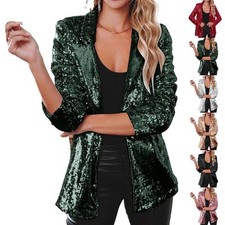 Women's Shinny Sequins Blazer Coat Long Sleeve Outerwear Jacket Fall Rave