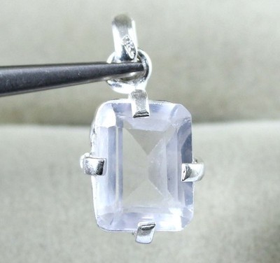 Natural White Montana Sapphire 9.55 Ct Emerald Cut Gemstone Pendant See Video