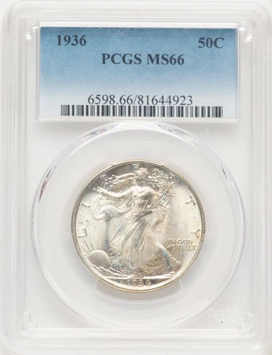 1936 WALKING LIBERTY 50C "PCGS MS66" STUNNING COLOR, BEAUTIFUL/GORGEOUS HI PTS✅