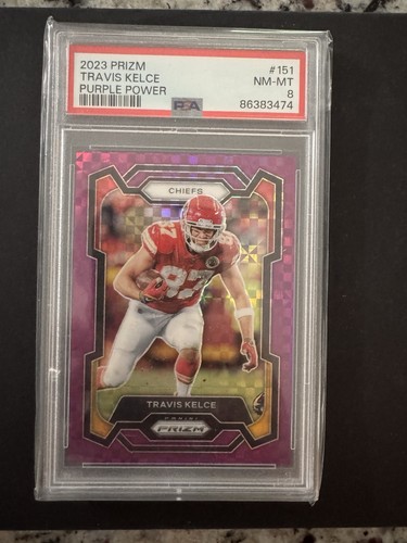 Panini 2023 Prizm Travis Kelce #151 Purple Power Prizm 35/49 PSA 8 Chiefs