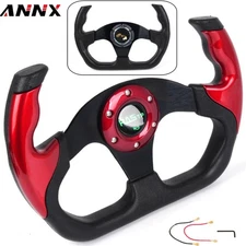 6 Hole 13" 325mm Flat Drift Racing Steering Wheel U-Shape Horn Button Universal