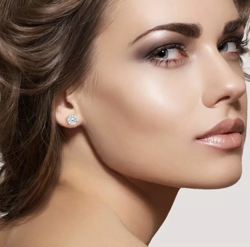 5.00 Ct Round Cut VVS1/D Lab Created Stud Earrings 14k White Gold 8mm Push Back - Image 3 of 4